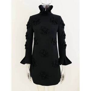 NEW PRODUCTSEEKER yira 3d flower bell sleeve dress in black